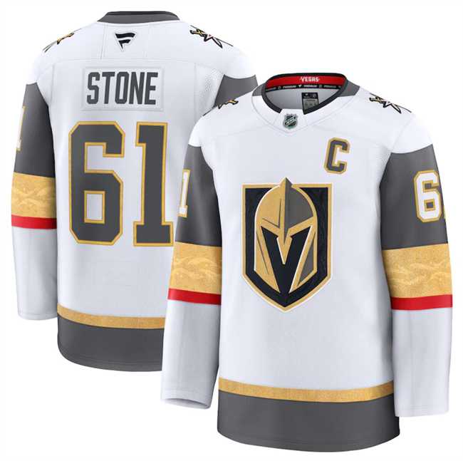 Mens Vegas Golden Knights #61 Mark Stone White 2024-25 Away Stitched Hockey Jersey Dzhi